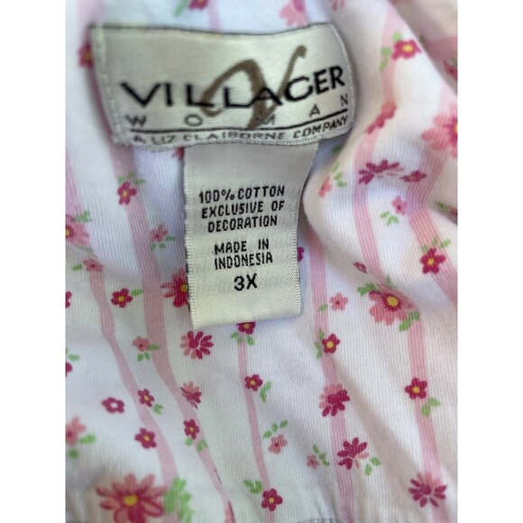 Vintage-Inspired Pink Floral Cotton Nightgown 3X Villager Woman By Liz Claiborne - Picture 5 of 7